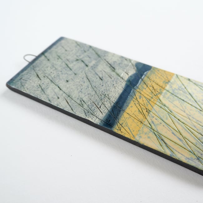 Small Ceramic Hanging Tile, Yellow Grasses and Rain, Inspired by Nature