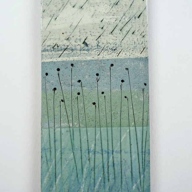 Small Ceramic Hanging Tile, Seed-heads on Green, Nature Inspired