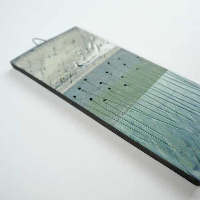 Small Ceramic Hanging Tile, Seed-heads on Green, Nature Inspired