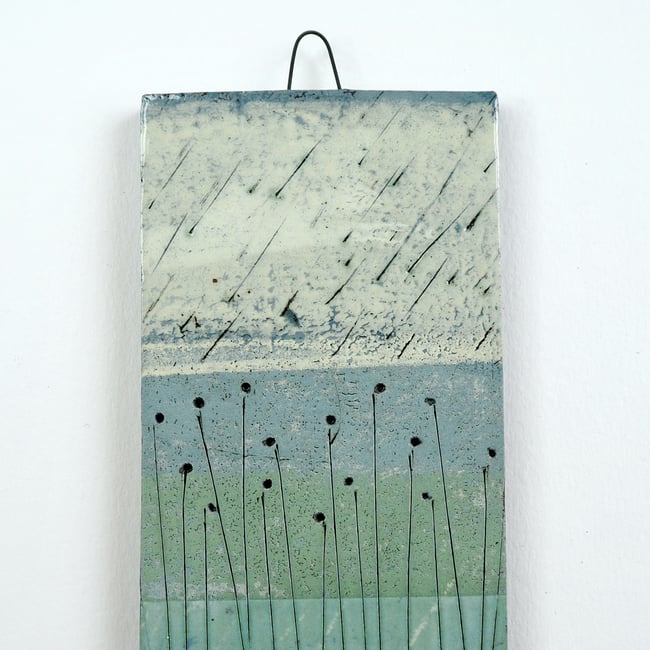 Small Ceramic Hanging Tile, Seed-heads on Green, Nature Inspired