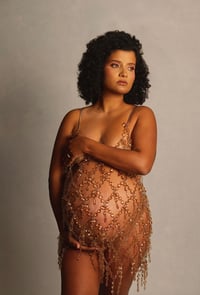 Image 4 of Sasha acrylic dress in gold 