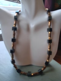 Image 1 of HEMATITE CUBES WITH GOLD TONE FACETED TUBES AND SQUARES