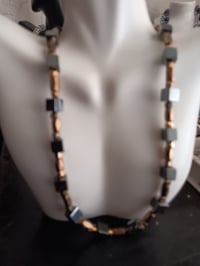 Image 4 of HEMATITE CUBES WITH GOLD TONE FACETED TUBES AND SQUARES