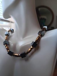 Image 5 of HEMATITE CUBES WITH GOLD TONE FACETED TUBES AND SQUARES