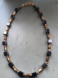 Image 9 of HEMATITE CUBES WITH GOLD TONE FACETED TUBES AND SQUARES