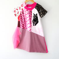 Image 1 of meow cherry tulle neon red fluorescent 5T courtneycourtney asymmetrical short sleeve raglan tunic