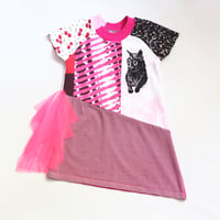 Image 2 of meow cherry tulle neon red fluorescent 5T courtneycourtney asymmetrical short sleeve raglan tunic
