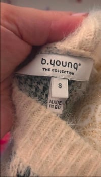 Image 6 of b.young Bynolle Fluffy Jacquard Jumper Black & Cream – Size Small