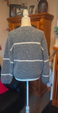 Image 5 of Primark Grey & Cream Fluffy Striped Jumper – Size 8