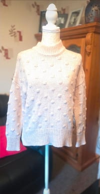 Image 2 of   Pieces Blush Pink Bobble Knit Roll Neck Jumper – Size 6