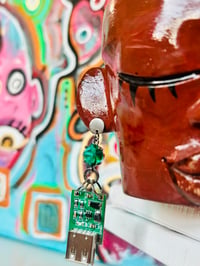 Image 2 of St.Patrick│Microchip Circuit Board Earrings with Green Glass Stone 