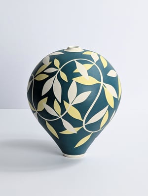 Image of Emerald, Yellow & White Leaf Vessel 