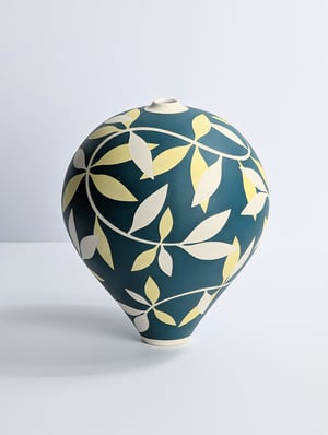 Image of Emerald, Yellow & White Leaf Vessel 