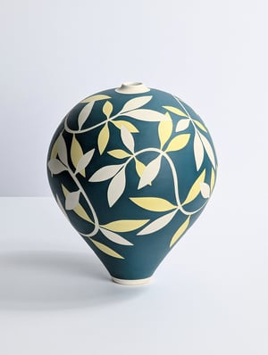 Image of Emerald, Yellow & White Leaf Vessel 
