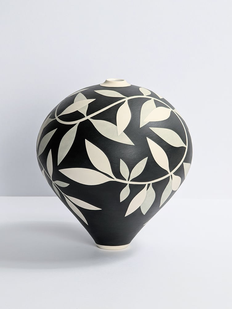 Image of Black, Grey & White Leaf Vessel 