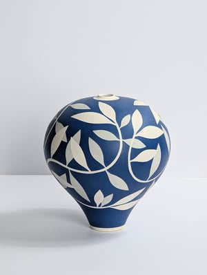 Image of Blue, Grey & White Leaf Vessel