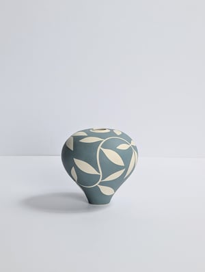 Image of Midi Blue-grey & White Leaf Vessel
