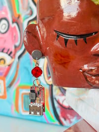 Image 2 of Queens Park│Microchip Circuit Board Earrings with Red Glass Stone – Tech Jewelry