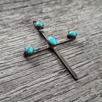 Image 2 of Vintage Large Silver Turquoise Cross Pendant, c. 50s-70s