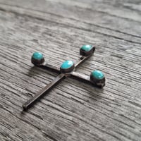 Image 3 of Vintage Large Silver Turquoise Cross Pendant, c. 50s-70s