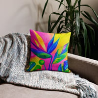 Image 4 of Reversible Throw Pillow Cover - "Sunset Botanical / Neon Bird of Paradise