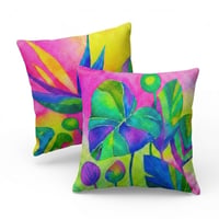 Image 1 of Reversible Throw Pillow Cover - "Sunset Botanical / Neon Bird of Paradise