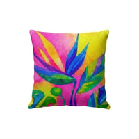 Image 2 of Reversible Throw Pillow Cover - "Sunset Botanical / Neon Bird of Paradise