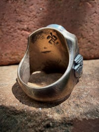 Image 5 of WL&A Old Style Aged Bronze & Sterling Silver Black Jack Blue Ribbon Thunderbird Signet - Size 10