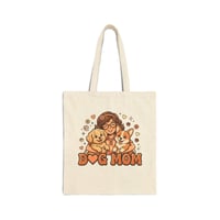Image 1 of Dog Mom Illustration Tote Bag | Cute Woman with Corgi and Pup