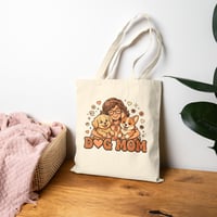 Image 3 of Dog Mom Illustration Tote Bag | Cute Woman with Corgi and Pup