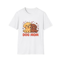Image 1 of Cute Puppy Duo Dog Mom T-Shirt | Cute Dogs, Hearts, Paw Prints