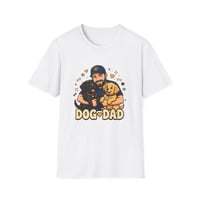 Image 1 of Dog Dad T-Shirt | Man with Two Dogs Illustration, Paw Print Design
