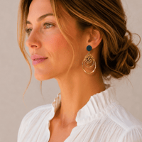 Image 2 of Boucles d'oreilles pendantes, modèle BLOOM, Vert 