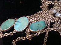 Image 4 of EDWARDIAN 15CT YELLOW GOLD TURQUOISE NATURAL PEARL LONGUARD CHAIN 32 INCH 28.4G