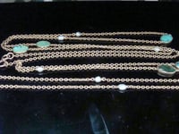 Image 5 of EDWARDIAN 15CT YELLOW GOLD TURQUOISE NATURAL PEARL LONGUARD CHAIN 32 INCH 28.4G