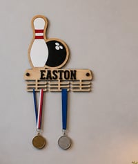 Image 5 of Personalized Bowling Medal Hanger | Custom Bowling Medal Display | Wooden Medal Holder with Name