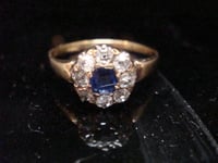 Image 1 of STUNNING QUALITY EDWARDIAN  18CT SAPPHIRE OLD CUT DIAMOND CLUSTER RING