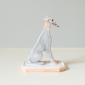 Image of Miniature Whippet Ornament - Blue with pink collar