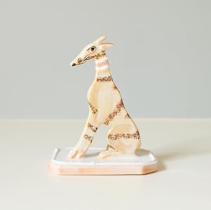 Image of Slight Second - Miniature Whippet Ornament - Blue with pink collar