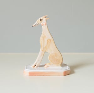 Image of Miniature Whippet Ornament - Fawn with pink collar