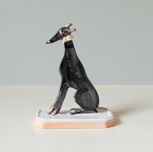 Image of Miniature Whippet Ornament - Black with pink stud collar