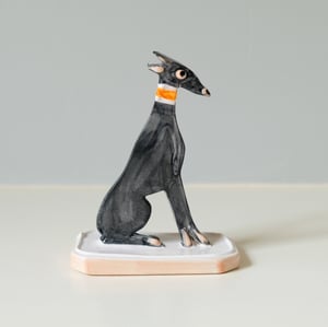 Image of Miniature Whippet Ornament - Black with orange collar