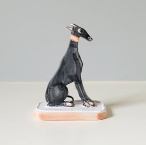 Image of Miniature Whippet Ornament - Black with pink collar.