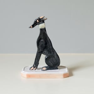 Image of Miniature Whippet Ornament - Black with green collar.