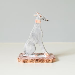 Image of Miniature Whippet Ornament - Blue with Manganese splatter base 