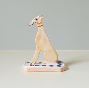 Image of Miniature Whippet Ornament - Fawn with cobalt spot base