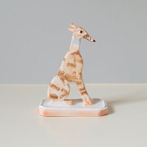 Image of Miniature Whippet Ornament - Brindle with blue collar