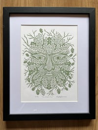 Image 5 of ‘The Green Man’ Very Ltd ed (7) linocut print (Sage Green)