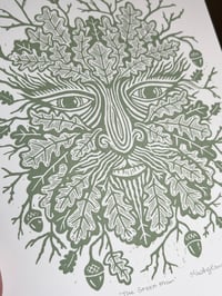 Image 4 of ‘The Green Man’ Very Ltd ed (7) linocut print (Sage Green)