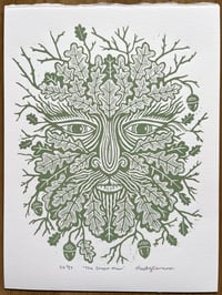 Image 1 of ‘The Green Man’ Very Ltd ed (7) linocut print (Sage Green)